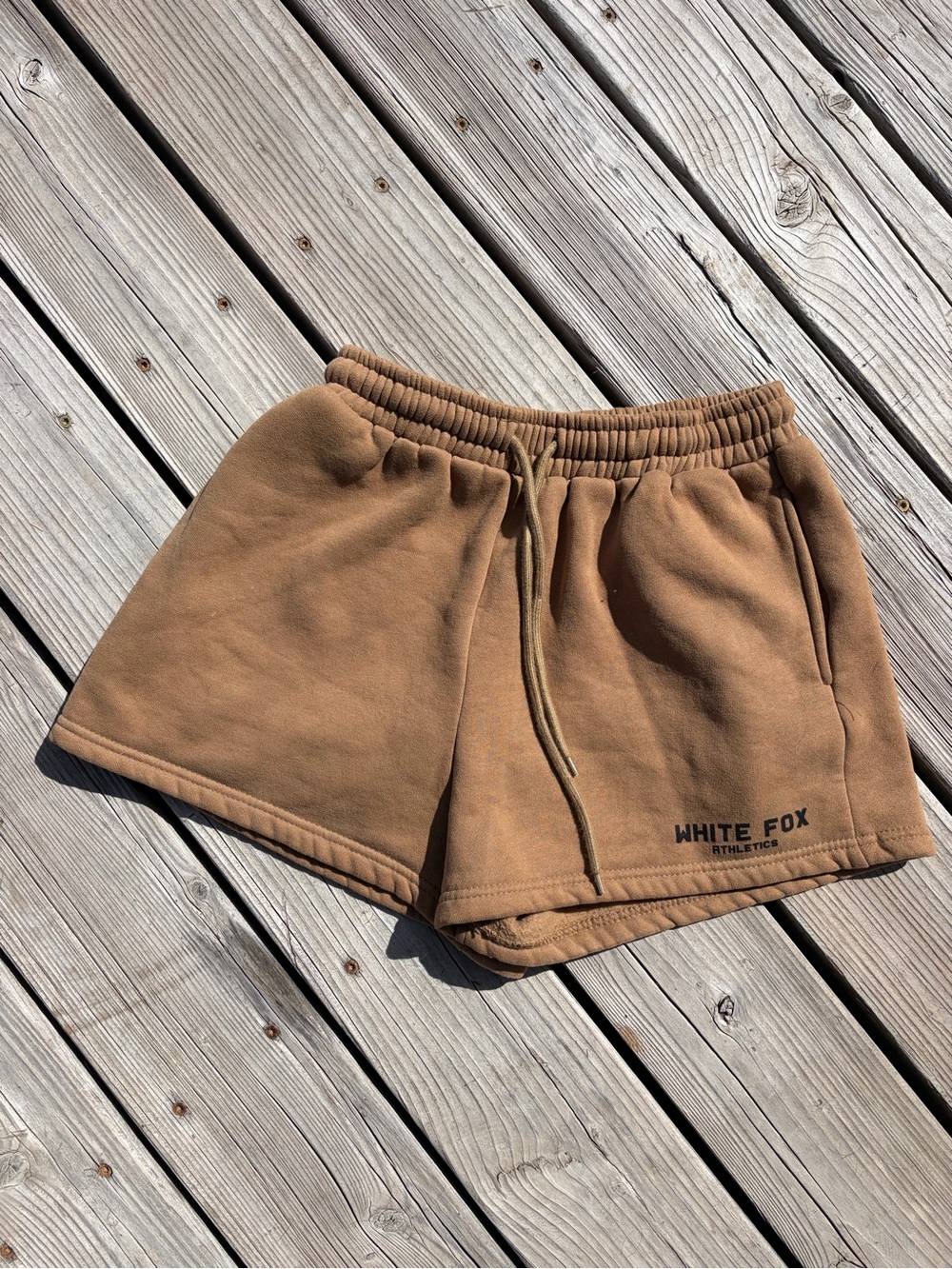 White Fox Boutique Tan Athletic Fleece Shorts